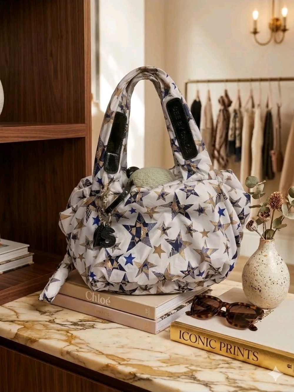 See By Chole White Star-Print Quilted Tote Bag